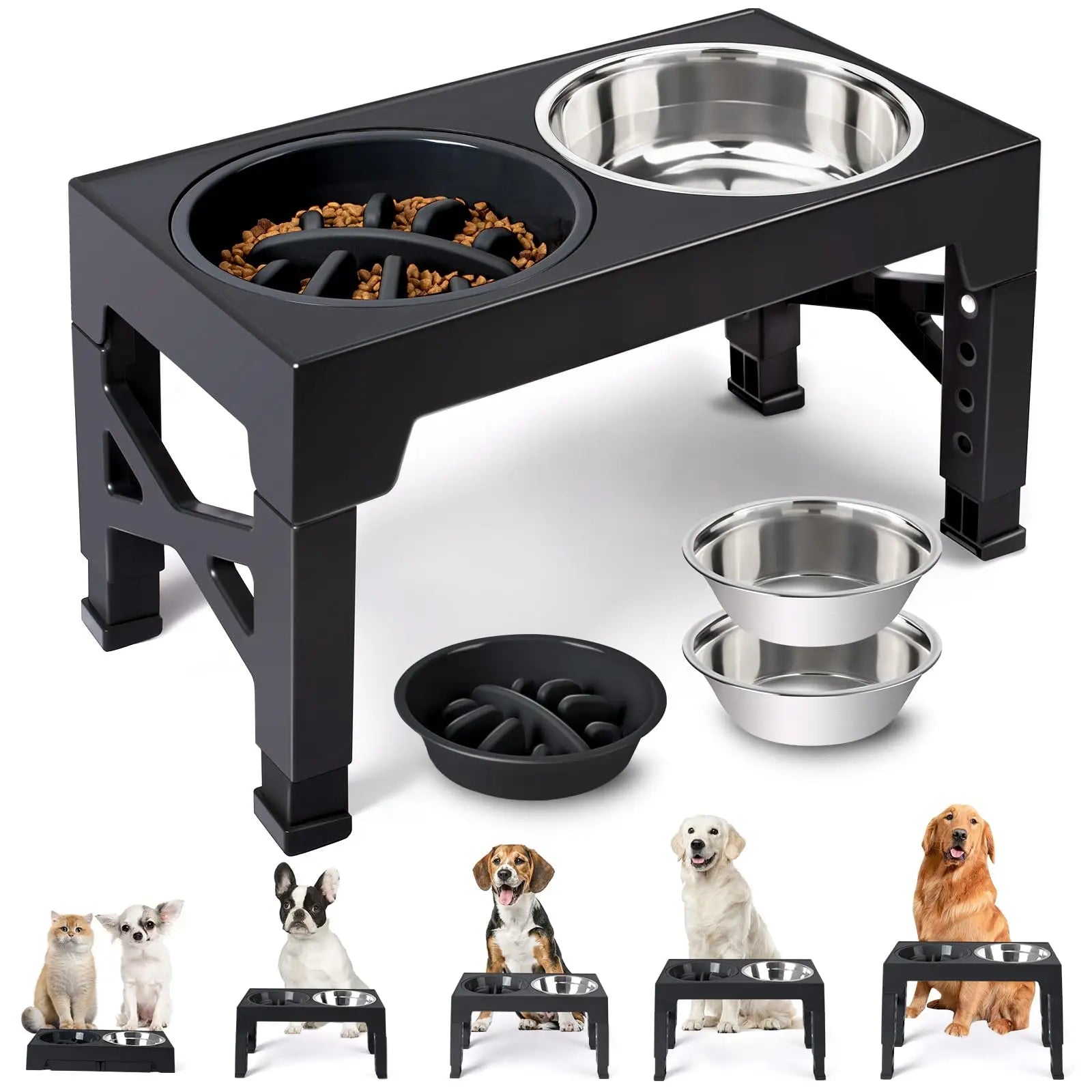 Raised elevated dog feeder with stainless bowls